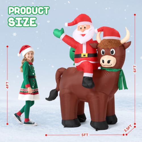 6FT Highland Cow Christmas Inflatable with Santa Riding, Variation: Ox