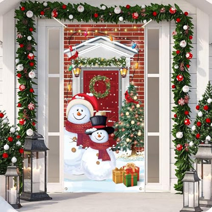 Christmas Snowman Door Cover Decorations 35x71 Inch Holiday Wall Banner for Winter Festivities