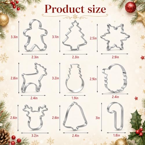 9-Piece Stainless Steel Christmas Cookie Cutter Set for Baking & Decorations