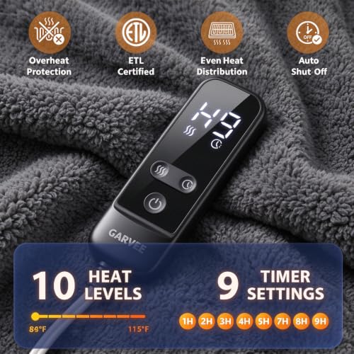 Garvee Electric Heated Blanket with Deep Foot Pocket & Large Front Pocket - Gray, 45x60 Inches