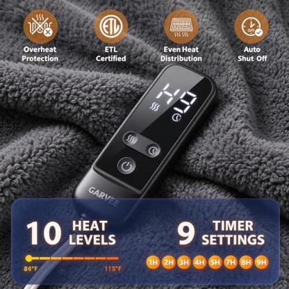 Garvee Electric Heated Blanket with Deep Foot Pocket & Large Front Pocket - Gray, 45x60 Inches