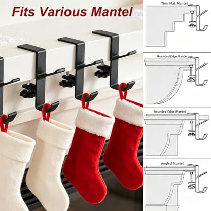 Black 4 Pack Adjustable Clamp-On Stocking Holders for Mantel Christmas Garland
