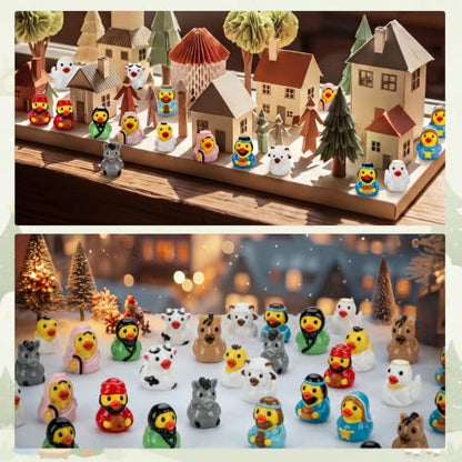 Nativity Resin Duck Set - 72 Mini Christmas Jesus Ducks Decoration with Variations