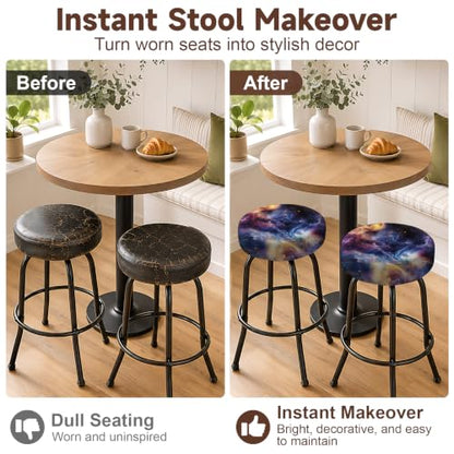 Nebula Sky 12-15in Stretch Washable Round Bar Stool Covers Set of 4
