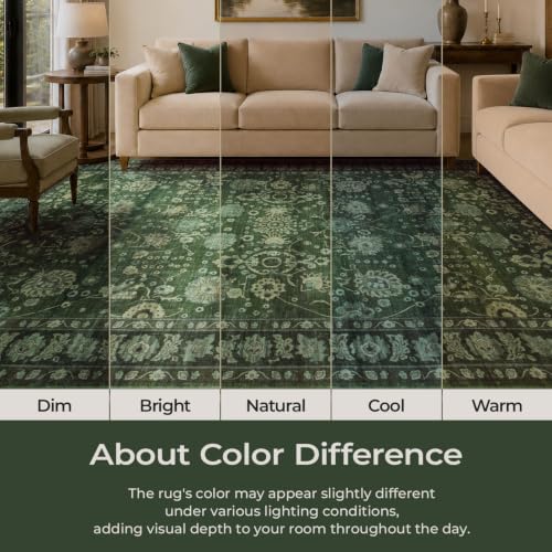 8x10 Green Area Rug for Living Room - Washable Non-Slip Soft Carpet - Rectangular