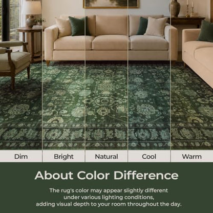 8x10 Green Area Rug for Living Room - Washable Non-Slip Soft Carpet - Rectangular