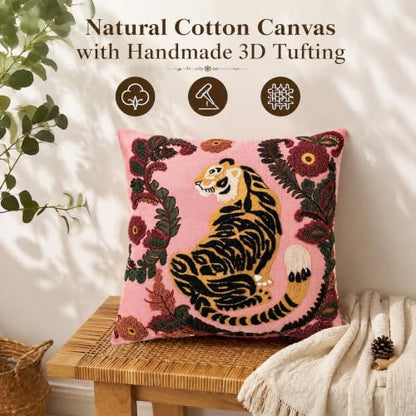 Embroidered Tiger Throw Pillow 20x20 Inch Decorative Cushion
