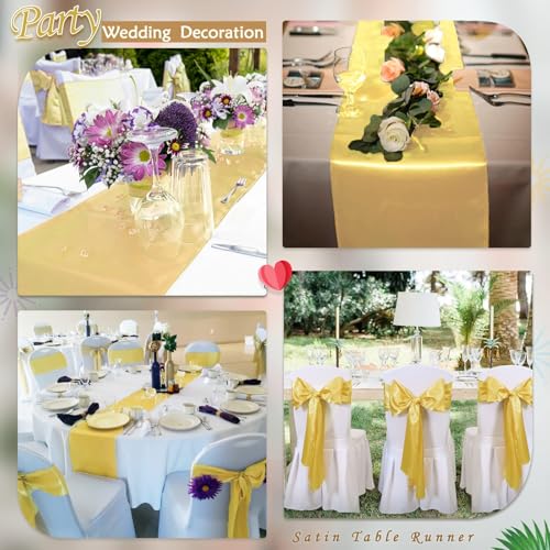 Light Gold Satin Table Runners 12 Pack 12x108 Inch for Wedding Party Decor - Variation of Light Gold / 12x108-12 Pack