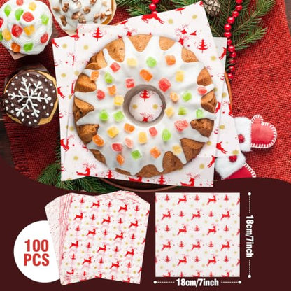 100 Pack Red Xmas Deli Paper Sheets 7x7 Inch Food Wrapping & Basket Liners