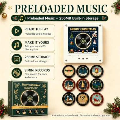 ACMONEY Christmas Vinyl Player Fridge Music Box Set - NFC Magnetic Mini Turntable - 1 Set-A