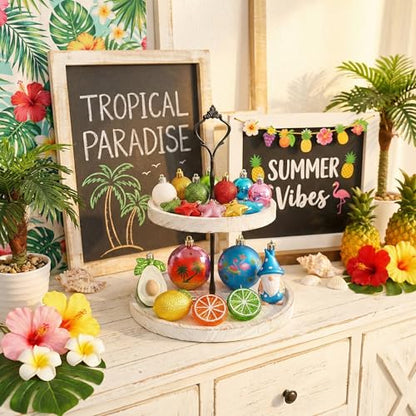 Valery Madelyn 50ct Summer Tree Ornaments Set for Christmas in July Decorations - Tropical Fruit & Animal Designs
