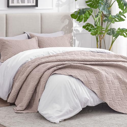 Queen Size Quilts for Bed - Wave Pattern Burlwood Bedspread Set - Love's Cabin