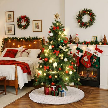 Lanpn Christmas Tree Skirt 71 Inch Faux Fur Xmas Mat with Rhombus Plush for Extra Large Trees Beige 180cm