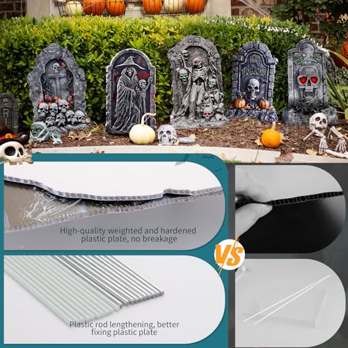 Halloween Graveyard Tombstone Decor Set - 25 Inch Weatherproof Yard Signs, 5 Pieces