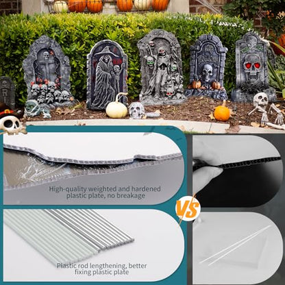Halloween Graveyard Tombstone Decor Set - 25 Inch Weatherproof Yard Signs, 5 Pieces