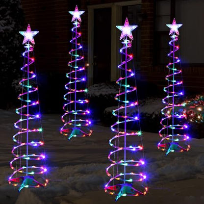 4 Pack 6ft Spiral Christmas Tree Lights - 125 LED Outdoor Decor