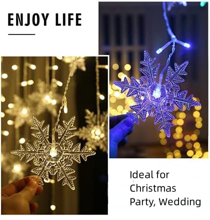 Snowflake LED Curtain Lights - Warm White, 19Ft/6M Fairy String Lights with 96 LEDs