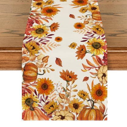 Fall Table Runner 13x72 Inch Orange Polyester Home Decor for Party & Dining