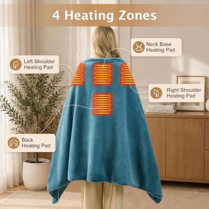 Dusty Blue Heated Faux Rabbit Fur Wearable Blanket with USB & Type-C