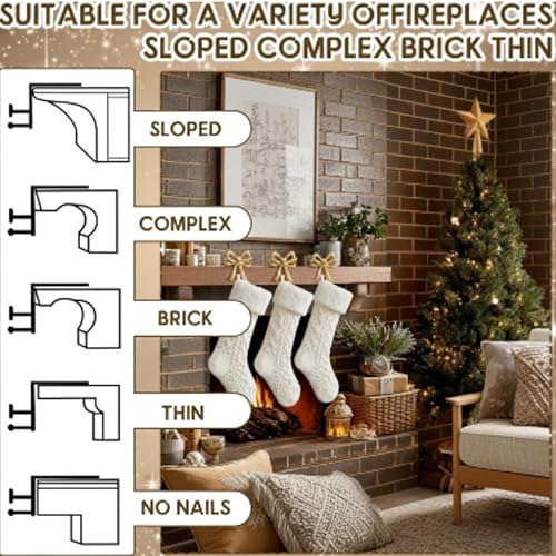 Christmas Stocking Holder Set - Double Gold Bow Cast Iron, 2 Pcs