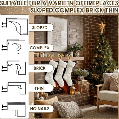 Christmas Stocking Holder Set - Double Gold Bow Cast Iron, 2 Pcs