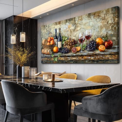 Retro Still Life Wine Painting Wall Art - 60x30 Inches Canvas Decor