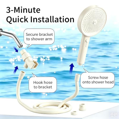 High Pressure Handheld Shower Head with 3 Spray Modes - White