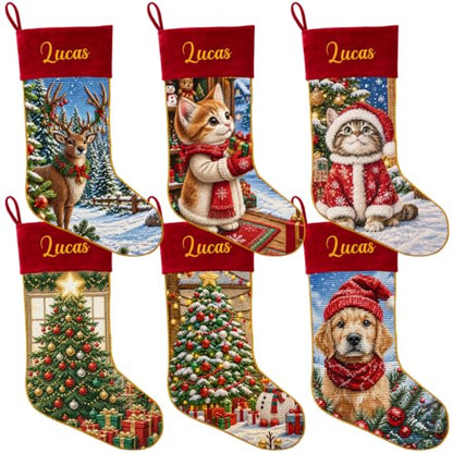 Personalized Needlepoint Christmas Stocking with Name - Family Holiday Decor B02