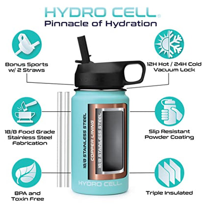 HYDRO CELL Stainless Steel Insulated Water Bottle with Straw - For Cold & Hot Drinks - Metal Vacuum Flask with Screw Cap and Modern Leakproof Sport Thermos for Kids & Adults (Teal 14oz)