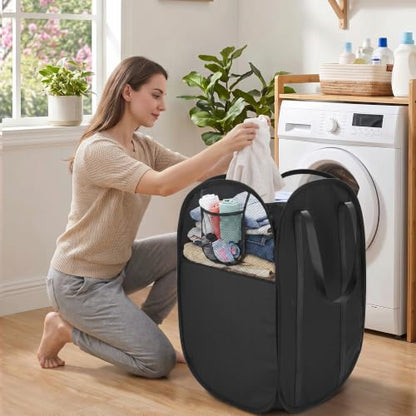 Black Collapsible Laundry Basket 100L with Handles - Foldable Clothes Hamper