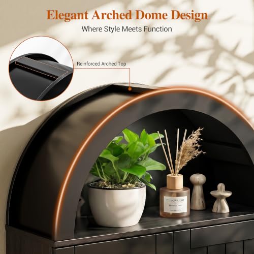 Farmhouse Wall Cabinet with Drawer - 34.7 x 23.6 x 8.4 Inches, Black Arched Bathroom Storage