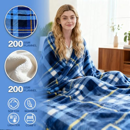 Blue Electric Blanket Heated Throw 50x60 with 8H Auto Off & 10 Heating Levels