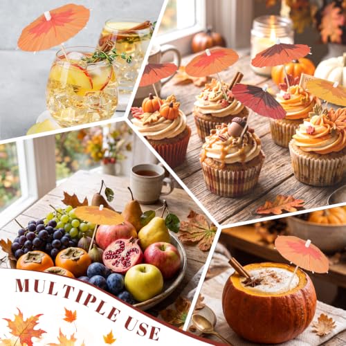 Fall Drink Umbrellas Cocktail Picks Maple Leaf Paper Umbrellas for Cocktails & Garnishes