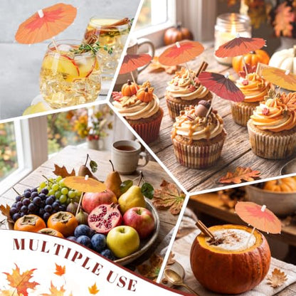 Fall Drink Umbrellas Cocktail Picks Maple Leaf Paper Umbrellas for Cocktails & Garnishes