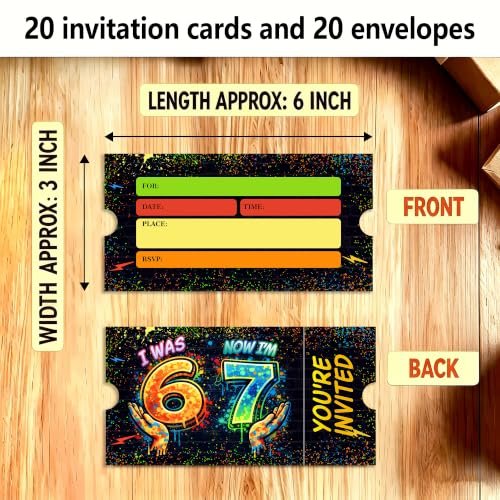 7th Birthday Party Invitations Set - 20 Cards with Envelopes, 7th Variation