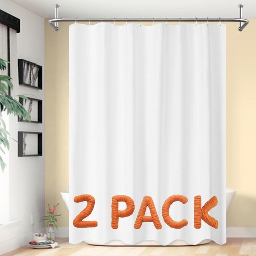 Barossa Design 2-Pack Fabric Shower Curtain Liners Lightweight - White Cloth Shower Liners with Magnets, Washable & Water Repellent, 12 Button Holes, Hotel Quality - 71" W x 72" L, White
