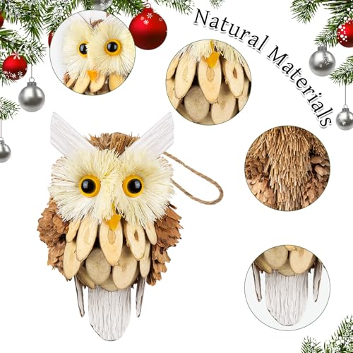 Woodland Christmas Owl Ornaments Set - Handmade Rustic Wooden Decor for Trees