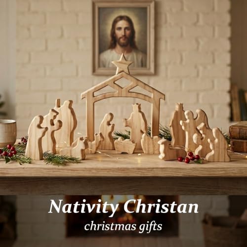 Unfinished Wooden Nativity Scene Set - 13 Pcs Christian Christmas Decor