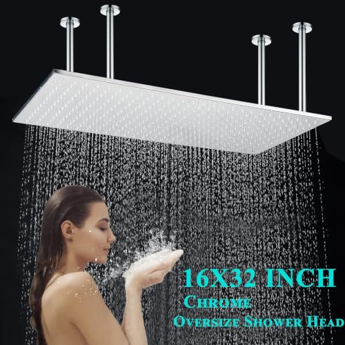 Large LED Rainfall Shower Head 16x32 Inch Chrome Waterfall Spa Shower