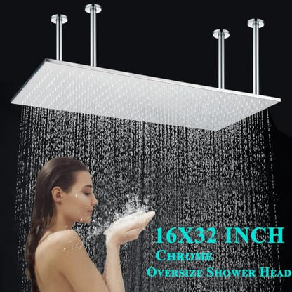 Large LED Rainfall Shower Head 16x32 Inch Chrome Waterfall Spa Shower