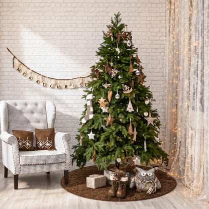 Christmas Embossing Tree Skirt Rug 48 Inch Brown with Floral Pattern - Chocolate Brown