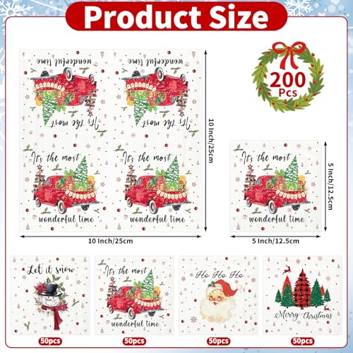 Christmas Cocktail Napkins 200 Pcs Xmas Tree Pattern 5x5 Inch Party Decor