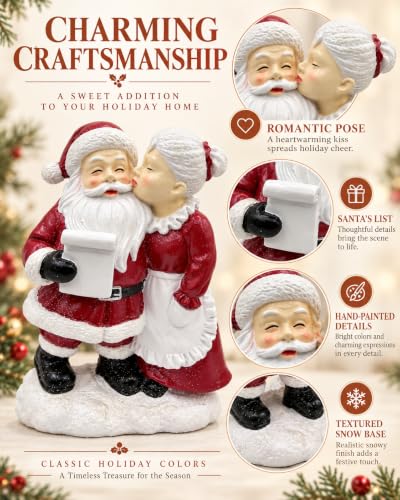 Large 8-Inch Santa & Mrs. Claus Resin Christmas Figurine - White Variation
