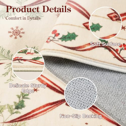 Morebes 2x6 Vintage Cream Red Christmas Runner Rug - Washable Entryway Mat
