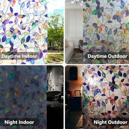 Purple Stained Glass Window Privacy Film 17.5 x 78.7 Inches Static Cling