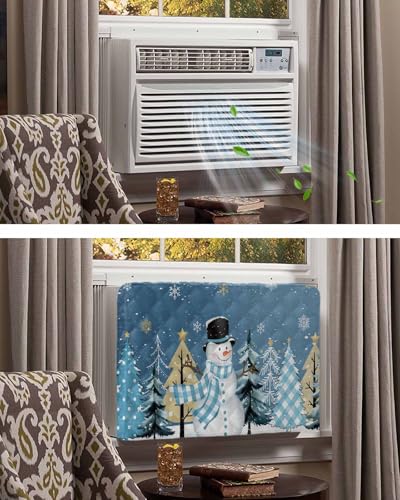 Indoor Snowman Air Conditioner Cover for Window Units - Waterproof, Adjustable, 28x20x3.5 Inches - Christmas Snowflake & Winter Tree Design (Variation: 28'' L x 20'' H x 3.5'' D / Christmasech3507)