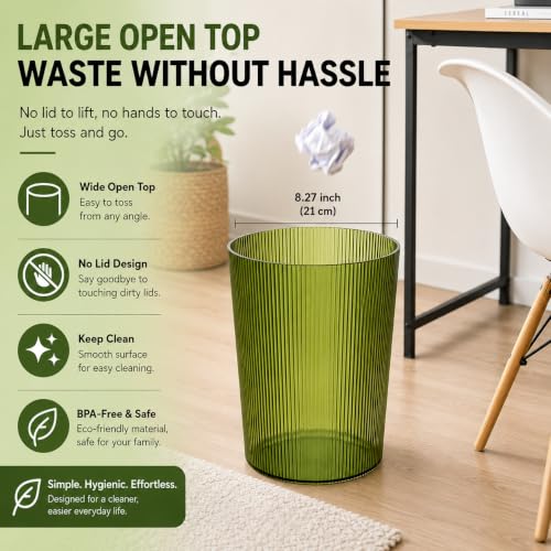 Green Transparent Trash Can - 2 Gallon Slim Plastic Wastebasket for Bathroom & Office