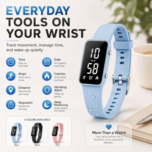Vadeny Black Vibrating Alarm Wristband Silent Heavy Sleepers Teen Gift