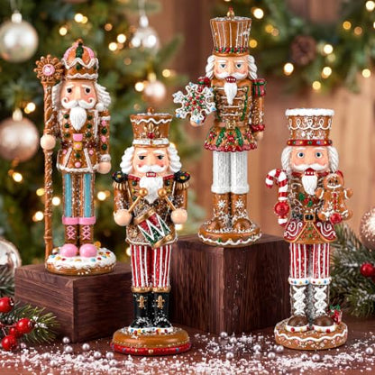 Christmas Gingerbread Nutcracker Figures Set - Resin Holiday Decor, 6 Inches