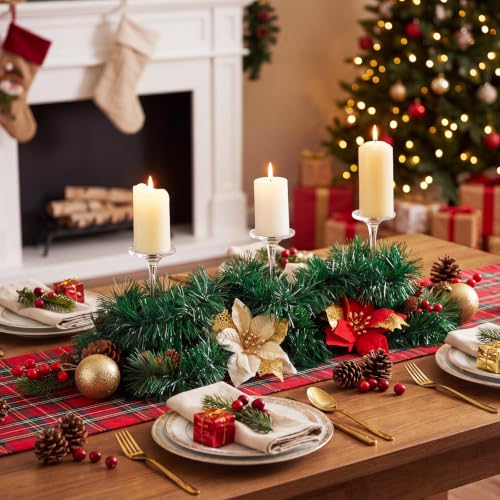 Christmas Table Centerpiece Kit - DIY Holiday Decor with Wine Glasses & Greens